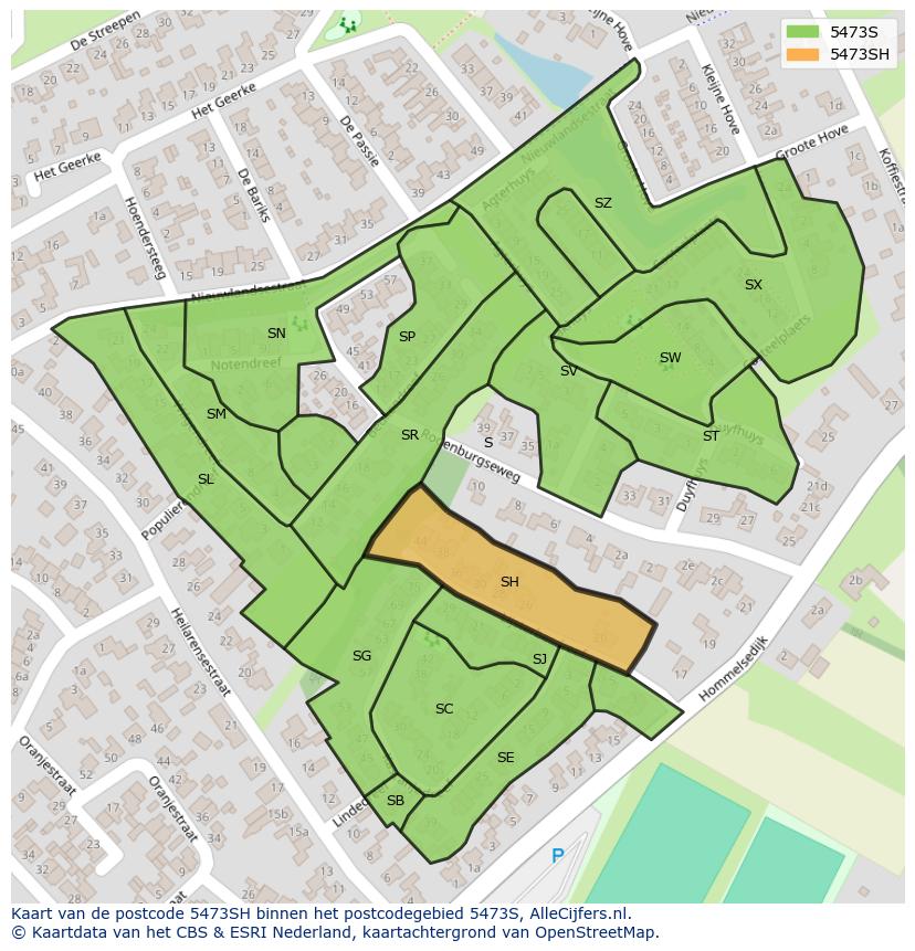 Afbeelding van het postcodegebied 5473 SH op de kaart.