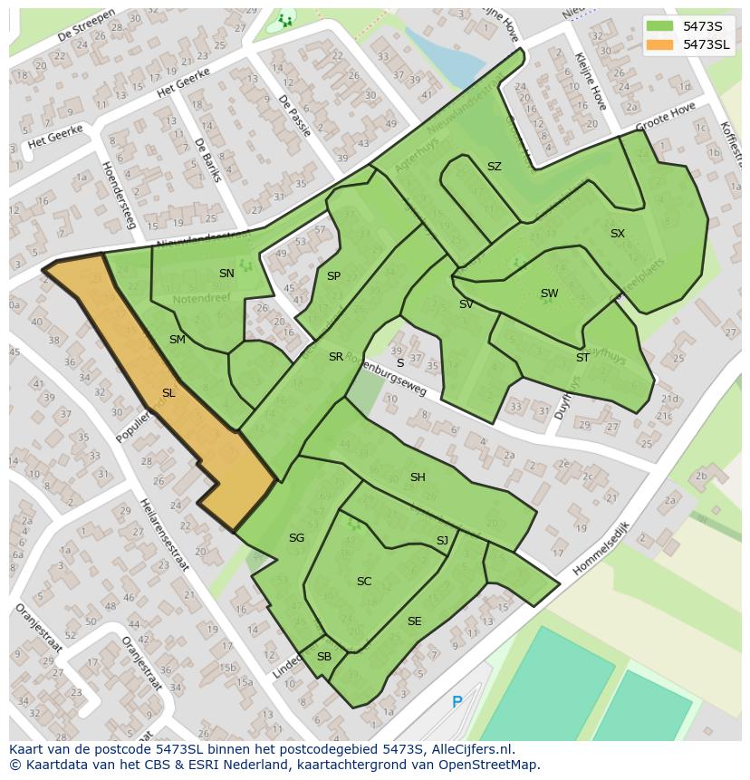 Afbeelding van het postcodegebied 5473 SL op de kaart.