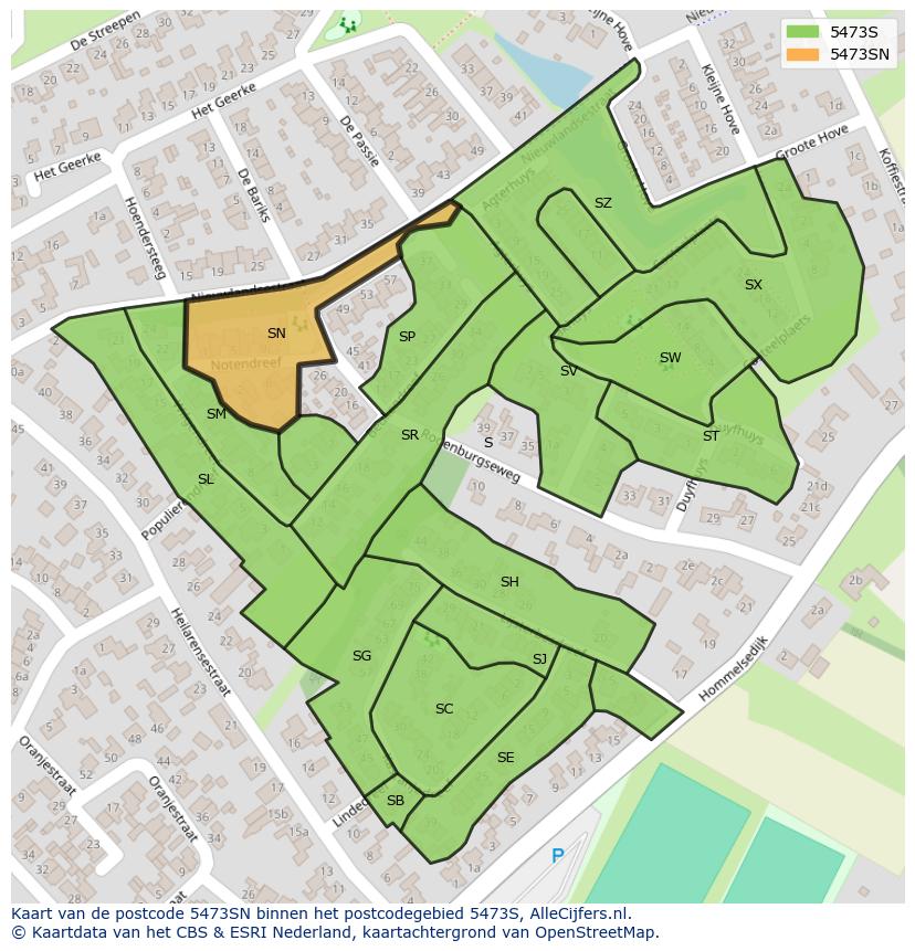 Afbeelding van het postcodegebied 5473 SN op de kaart.