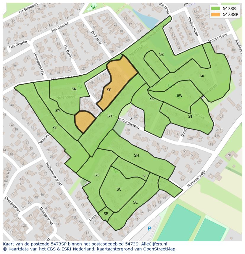Afbeelding van het postcodegebied 5473 SP op de kaart.