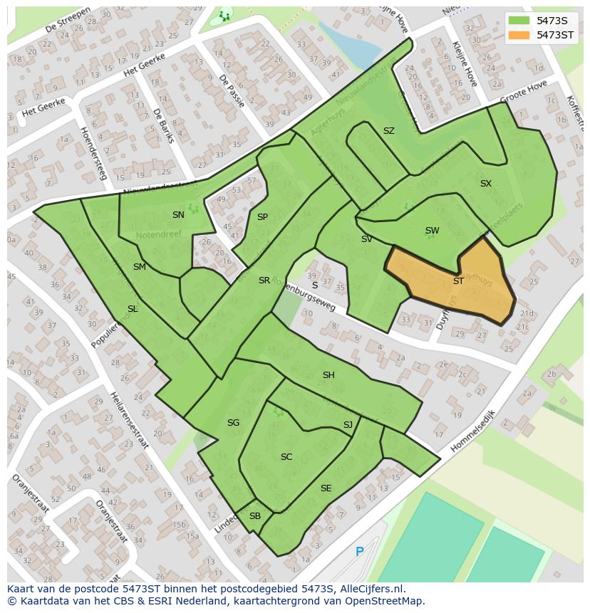 Afbeelding van het postcodegebied 5473 ST op de kaart.