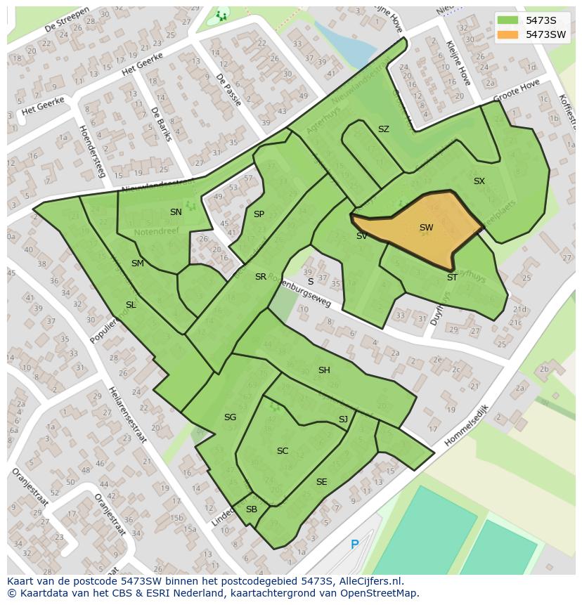 Afbeelding van het postcodegebied 5473 SW op de kaart.