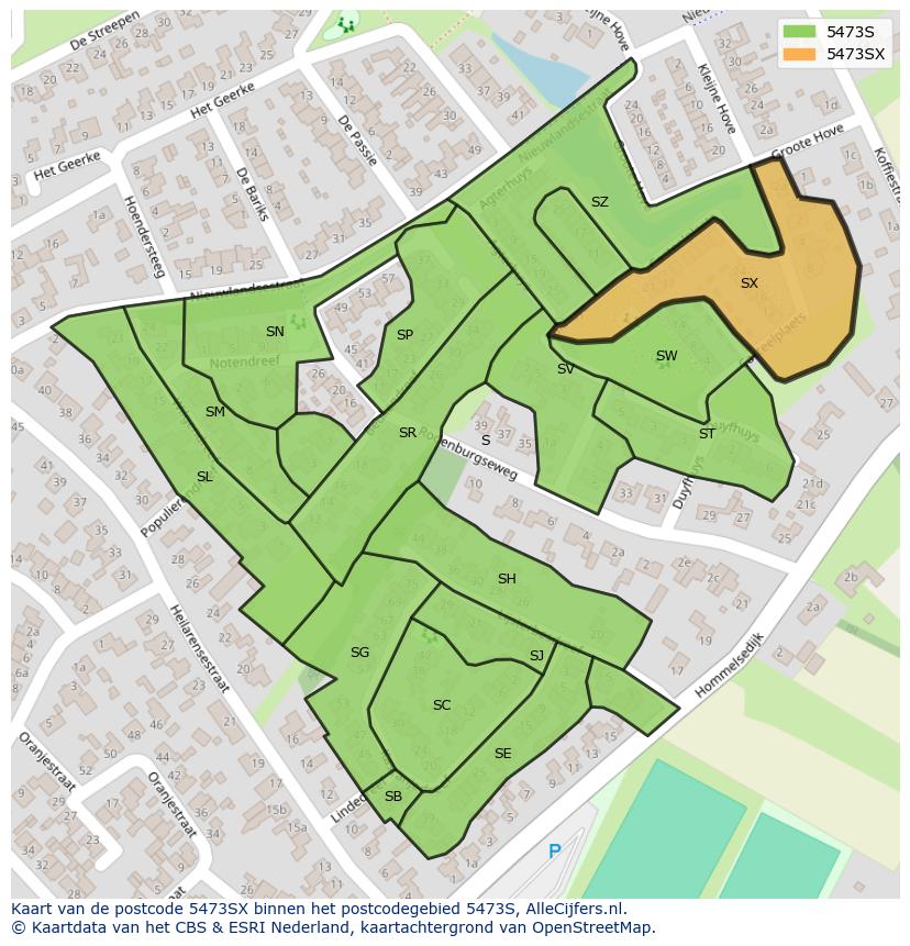 Afbeelding van het postcodegebied 5473 SX op de kaart.
