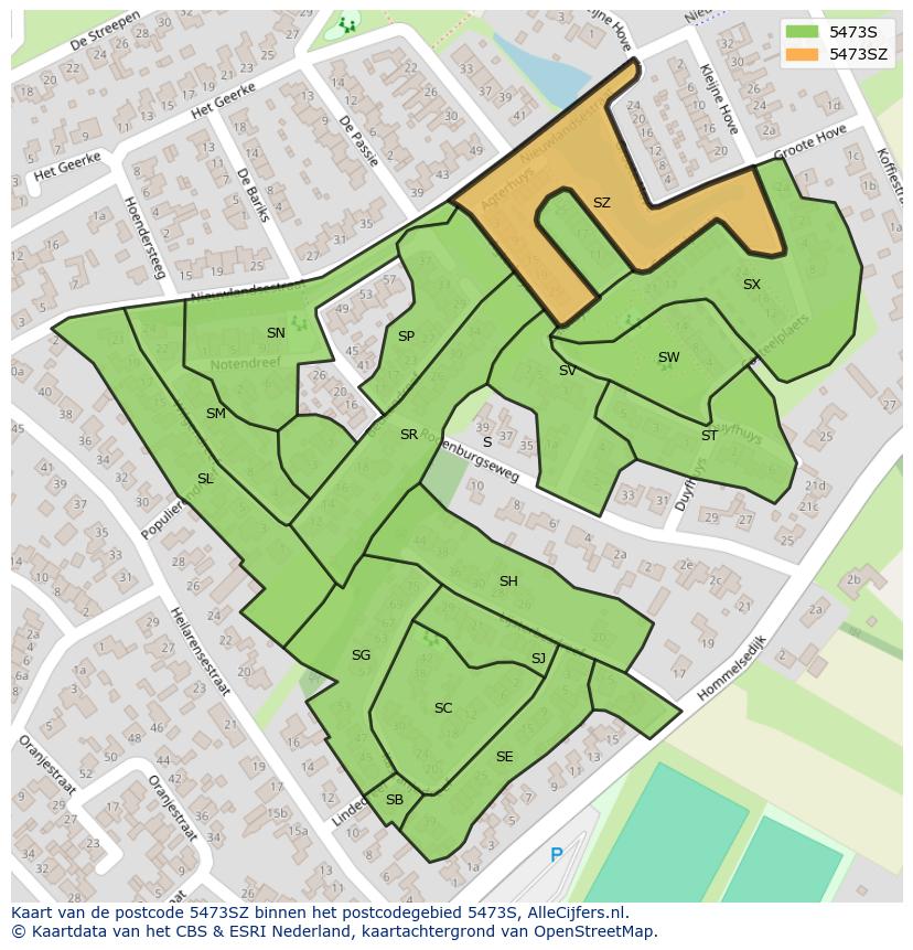 Afbeelding van het postcodegebied 5473 SZ op de kaart.