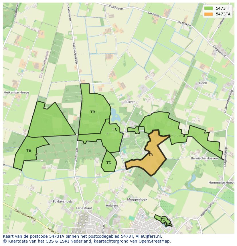Afbeelding van het postcodegebied 5473 TA op de kaart.