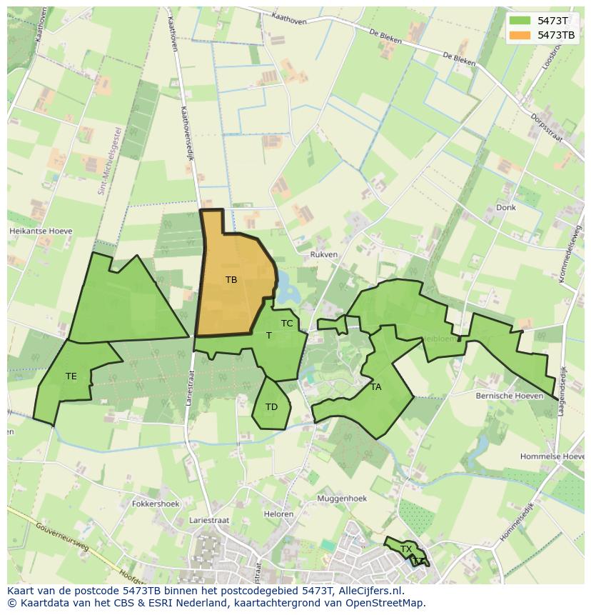 Afbeelding van het postcodegebied 5473 TB op de kaart.