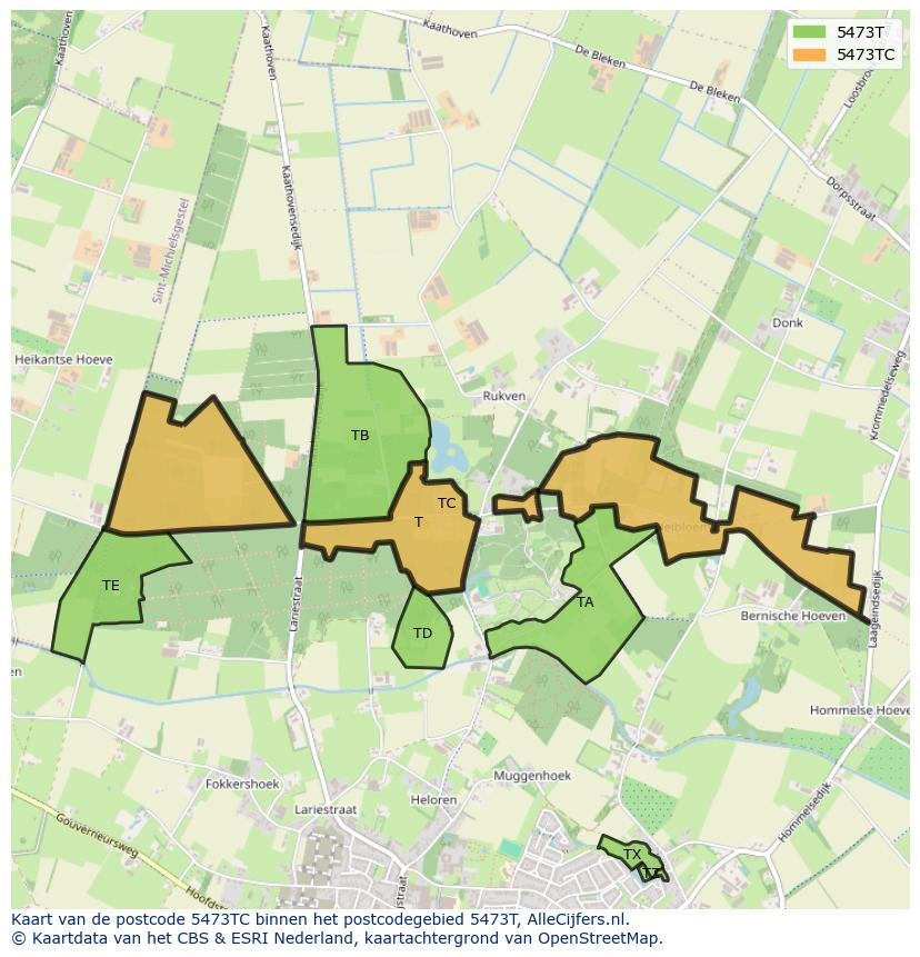 Afbeelding van het postcodegebied 5473 TC op de kaart.