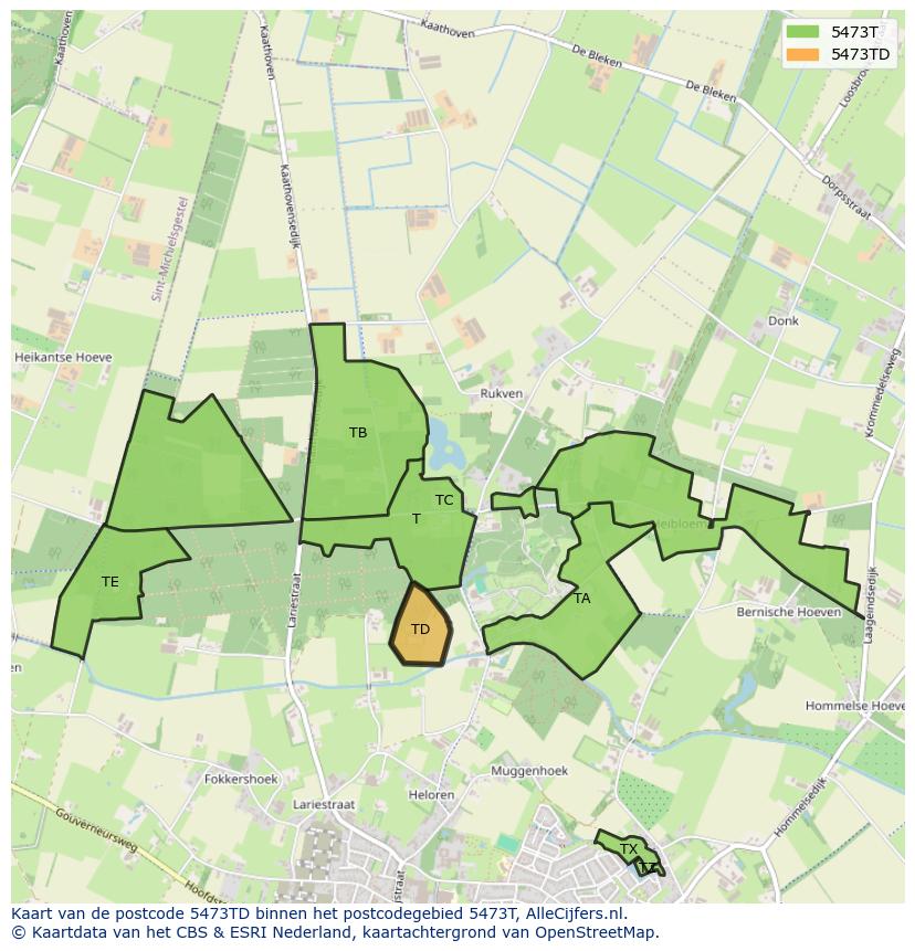 Afbeelding van het postcodegebied 5473 TD op de kaart.