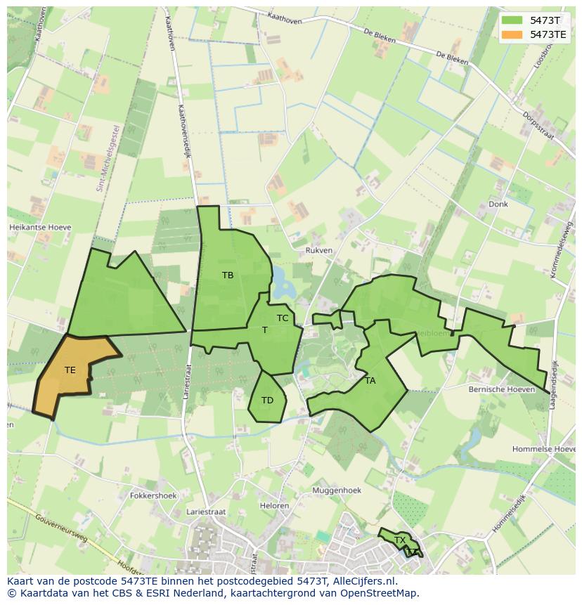 Afbeelding van het postcodegebied 5473 TE op de kaart.