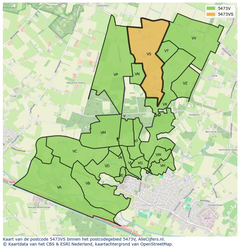 Afbeelding van het postcodegebied 5473 VS op de kaart.