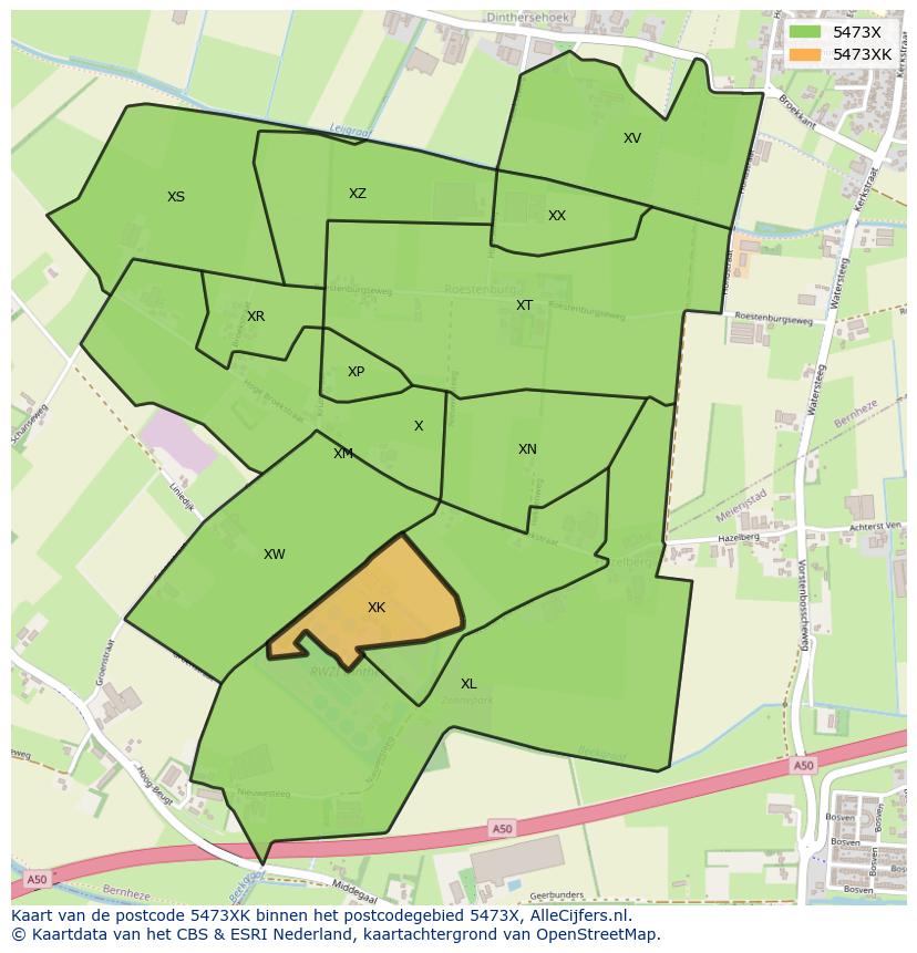 Afbeelding van het postcodegebied 5473 XK op de kaart.
