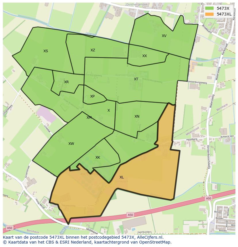Afbeelding van het postcodegebied 5473 XL op de kaart.
