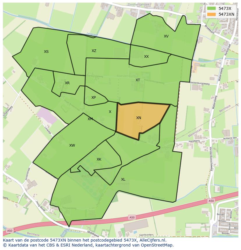Afbeelding van het postcodegebied 5473 XN op de kaart.