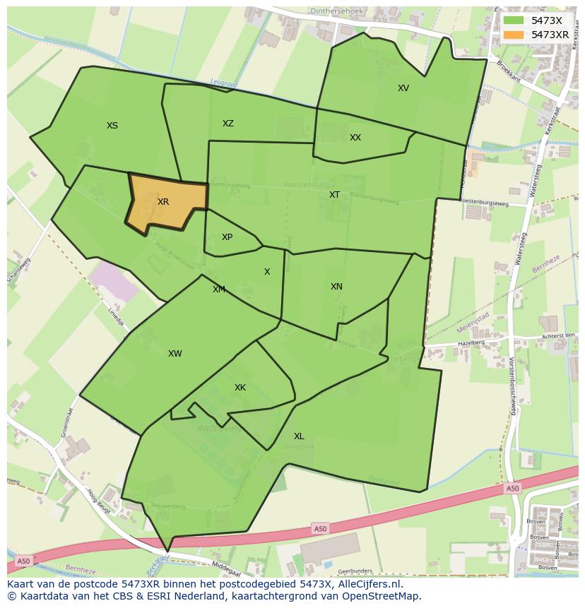 Afbeelding van het postcodegebied 5473 XR op de kaart.