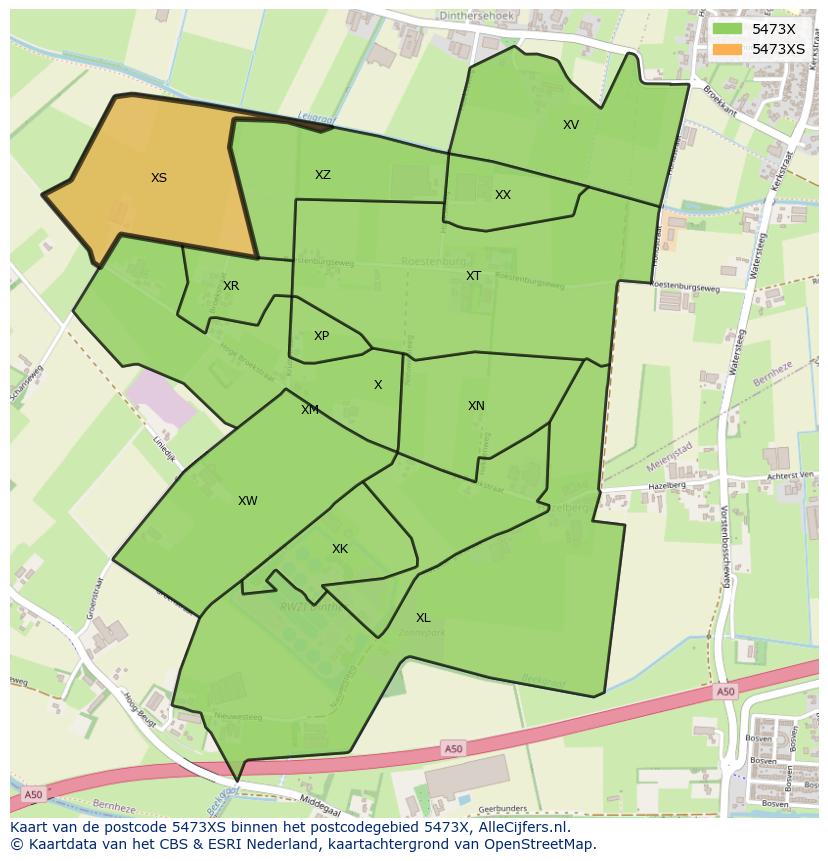 Afbeelding van het postcodegebied 5473 XS op de kaart.
