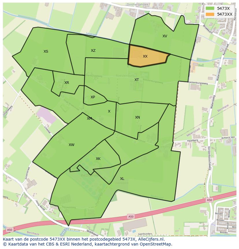 Afbeelding van het postcodegebied 5473 XX op de kaart.