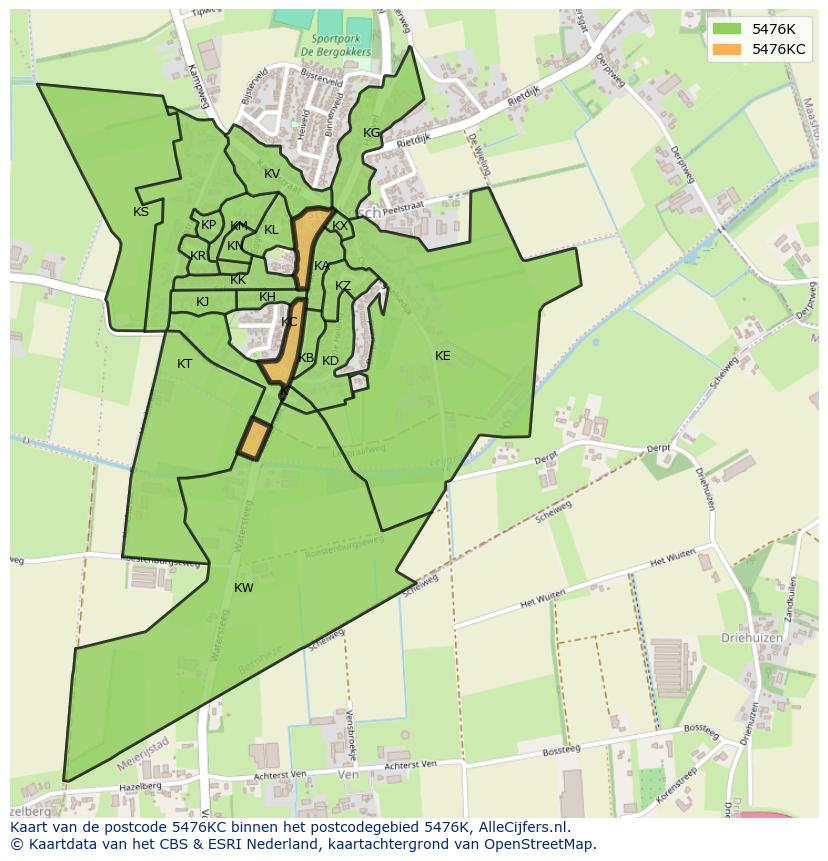 Afbeelding van het postcodegebied 5476 KC op de kaart.