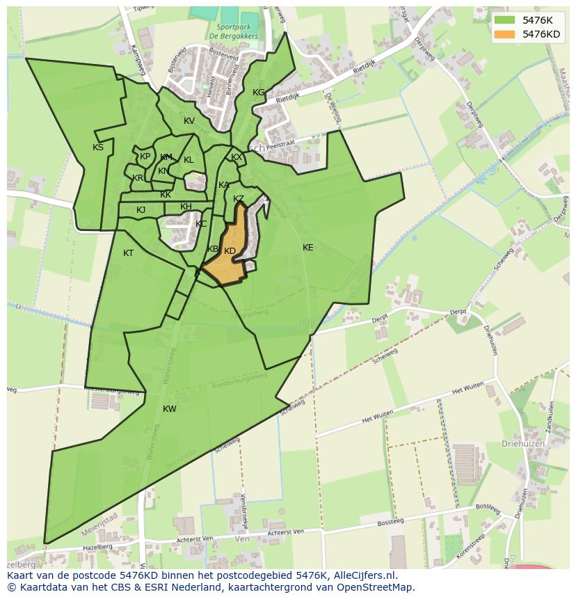 Afbeelding van het postcodegebied 5476 KD op de kaart.
