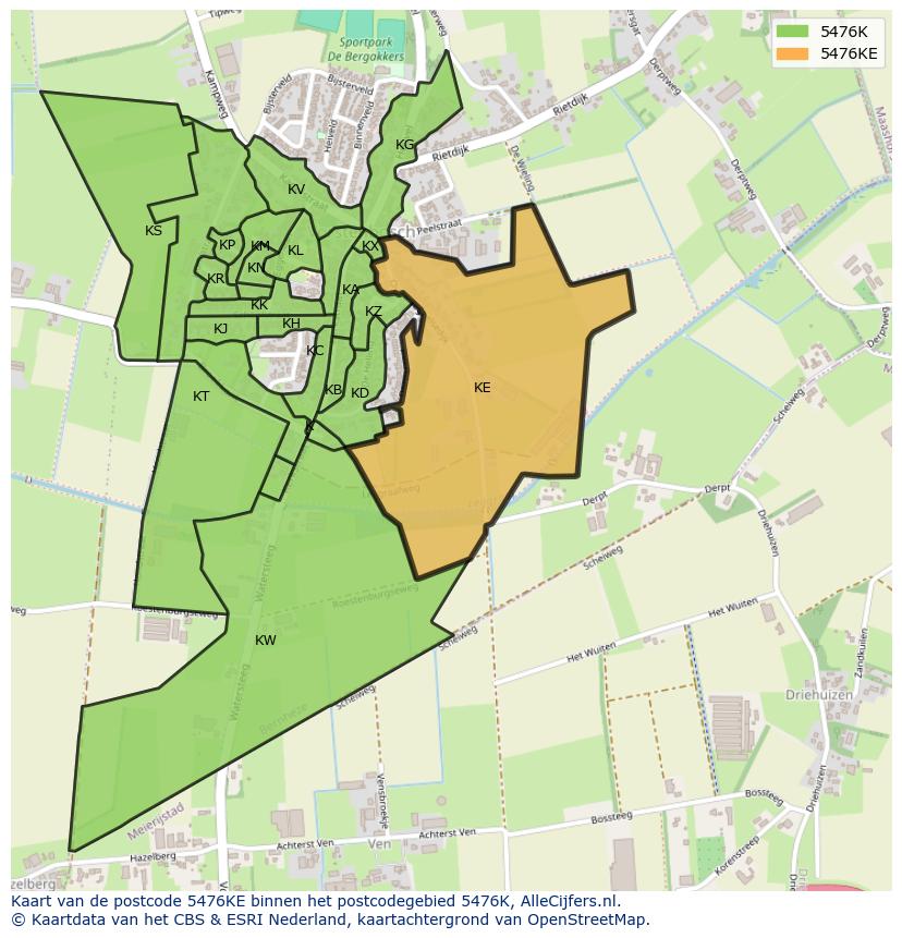 Afbeelding van het postcodegebied 5476 KE op de kaart.