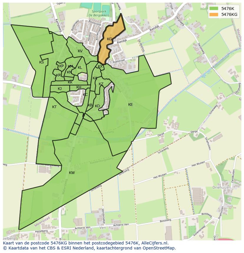 Afbeelding van het postcodegebied 5476 KG op de kaart.