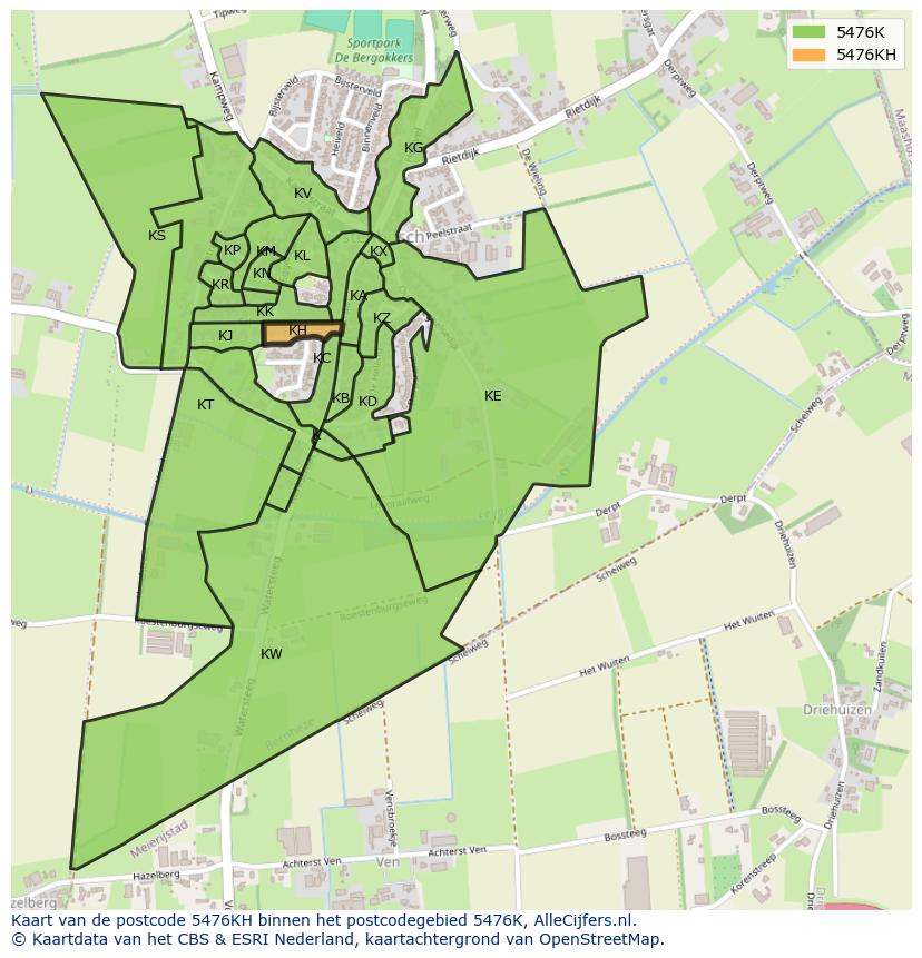 Afbeelding van het postcodegebied 5476 KH op de kaart.