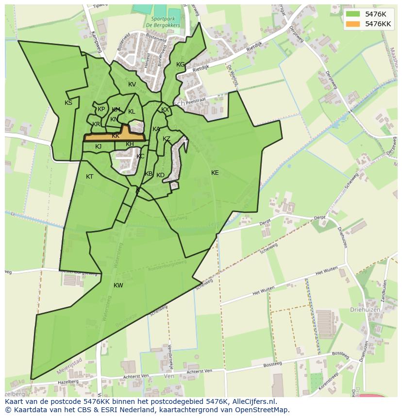Afbeelding van het postcodegebied 5476 KK op de kaart.