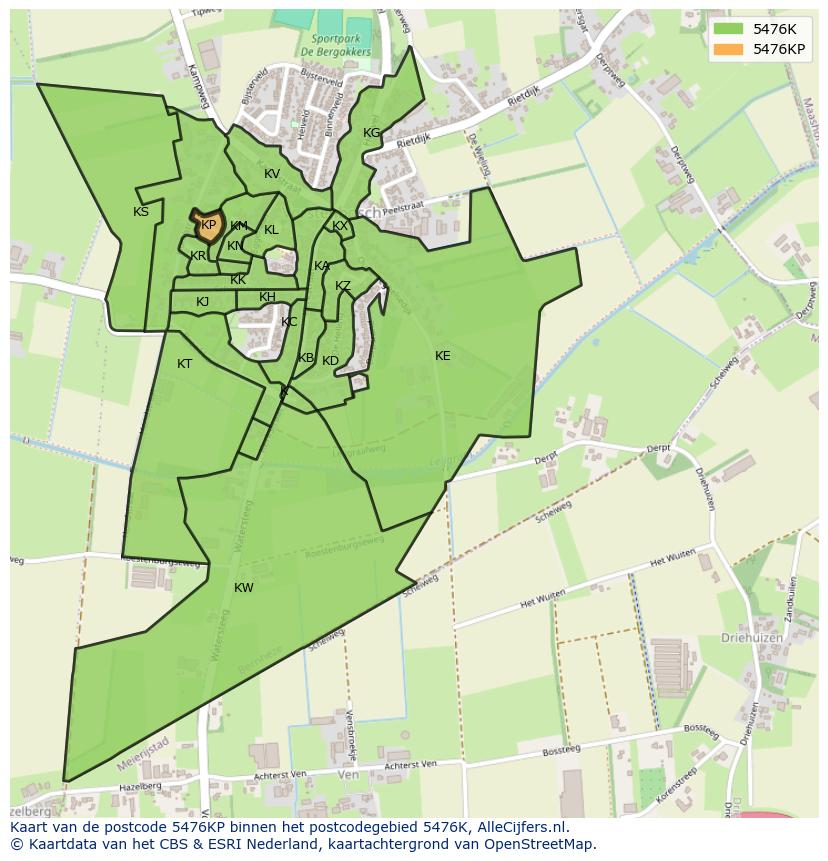 Afbeelding van het postcodegebied 5476 KP op de kaart.