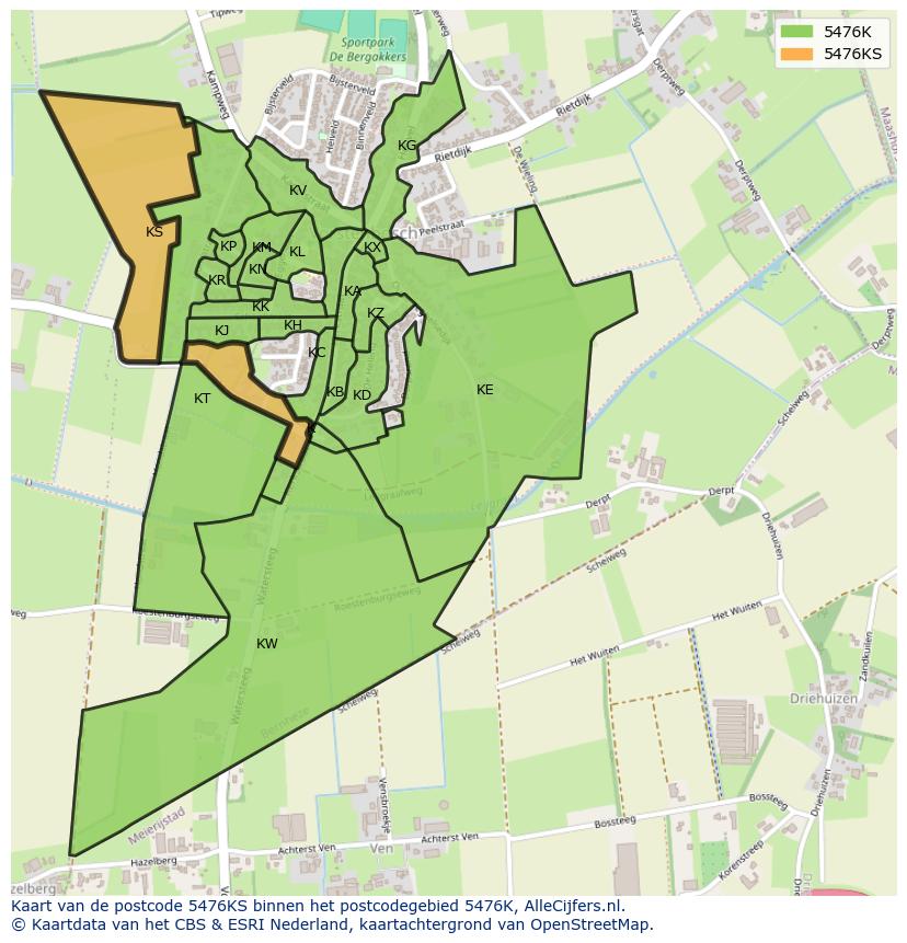 Afbeelding van het postcodegebied 5476 KS op de kaart.