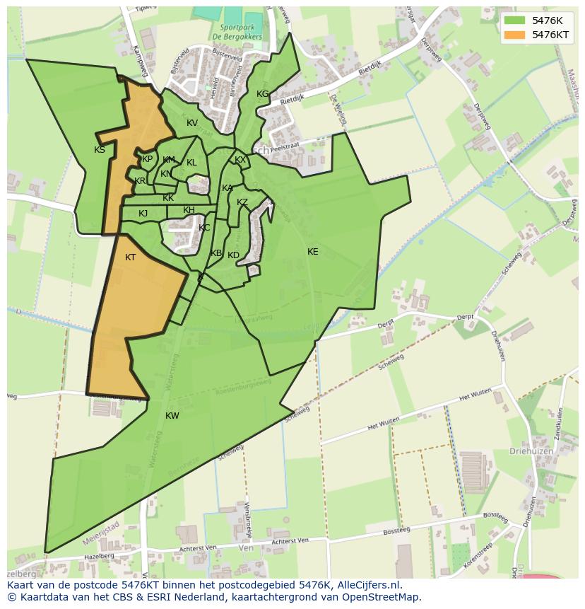 Afbeelding van het postcodegebied 5476 KT op de kaart.