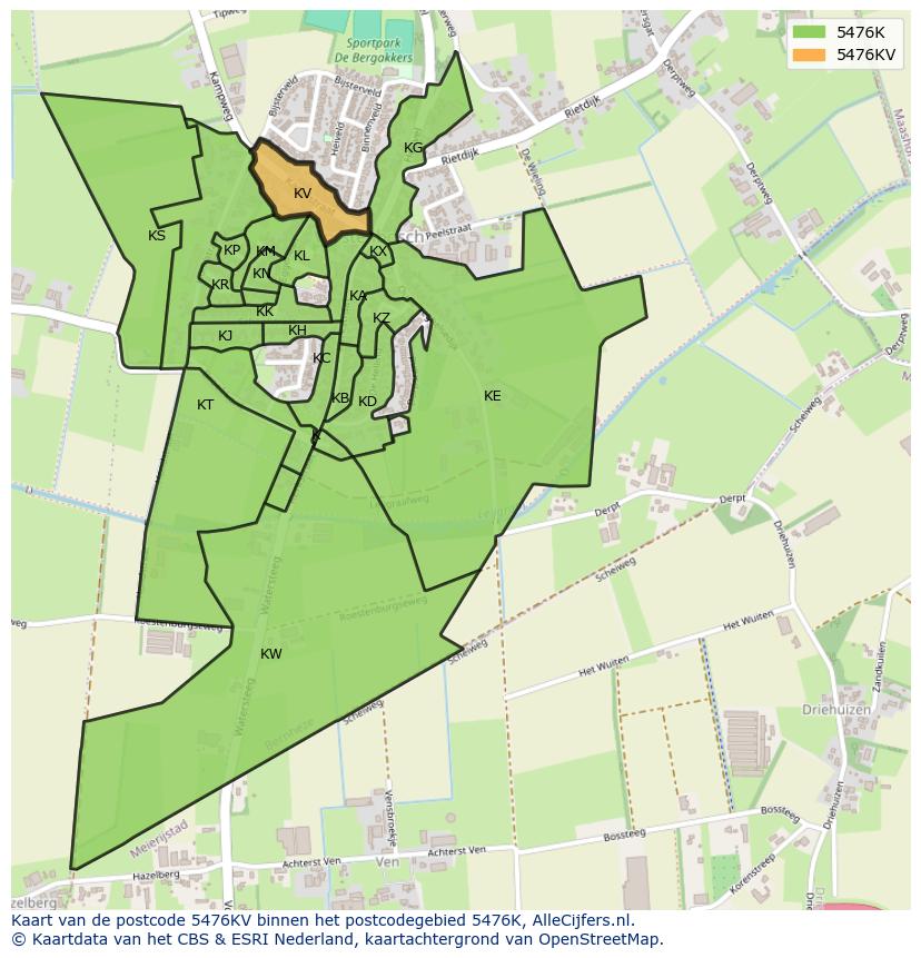 Afbeelding van het postcodegebied 5476 KV op de kaart.