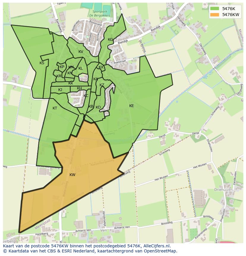 Afbeelding van het postcodegebied 5476 KW op de kaart.