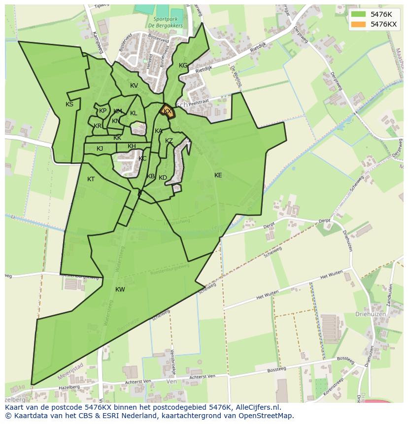 Afbeelding van het postcodegebied 5476 KX op de kaart.