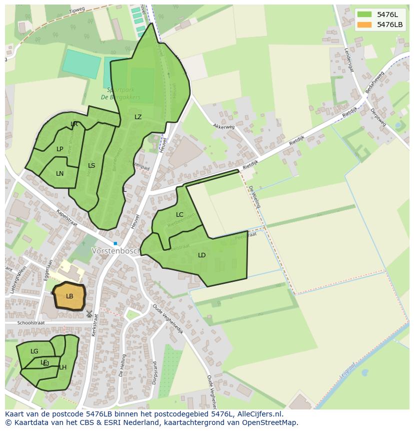 Afbeelding van het postcodegebied 5476 LB op de kaart.