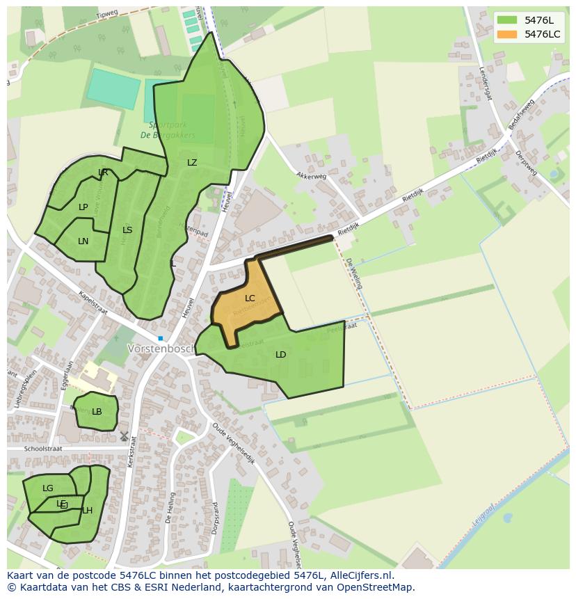 Afbeelding van het postcodegebied 5476 LC op de kaart.