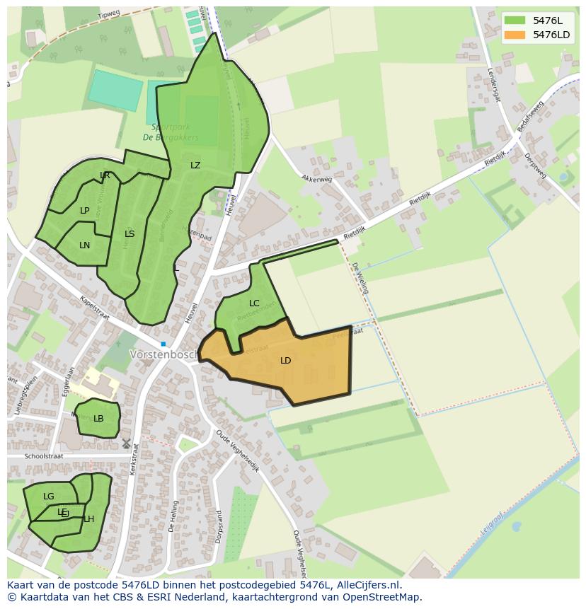 Afbeelding van het postcodegebied 5476 LD op de kaart.