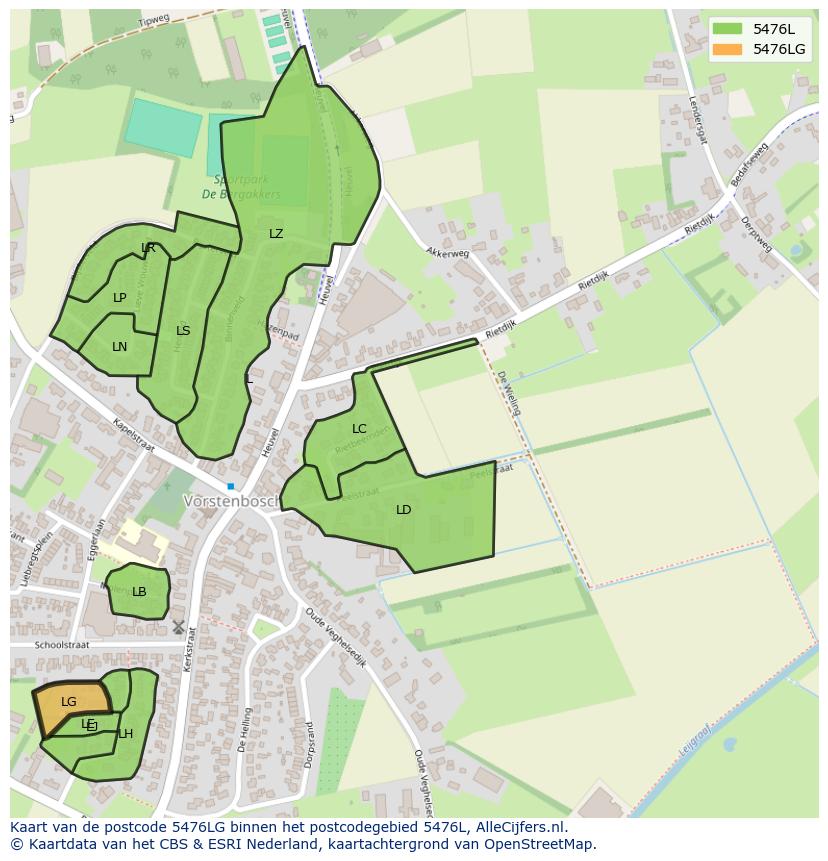Afbeelding van het postcodegebied 5476 LG op de kaart.