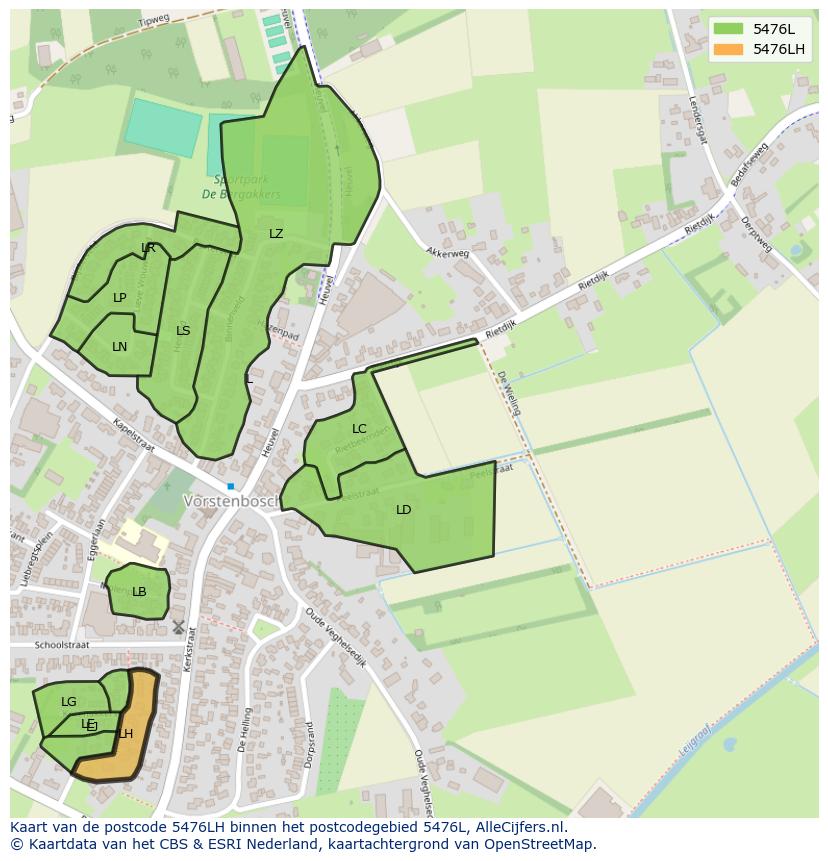 Afbeelding van het postcodegebied 5476 LH op de kaart.