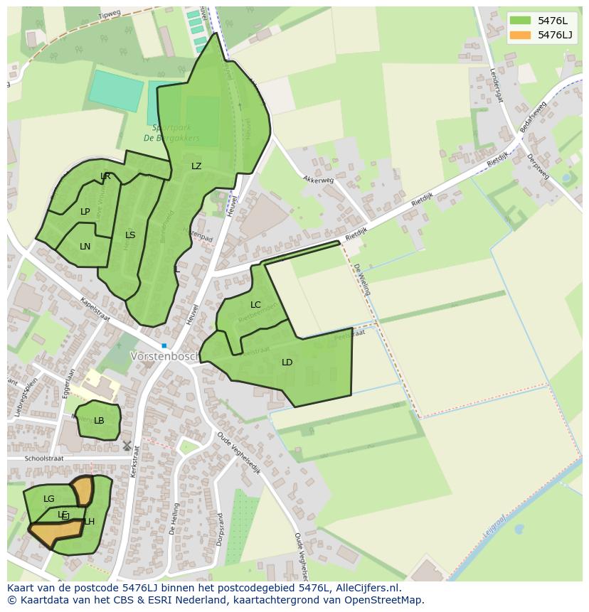Afbeelding van het postcodegebied 5476 LJ op de kaart.