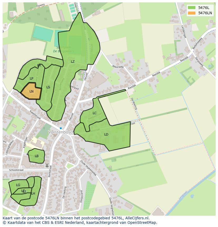 Afbeelding van het postcodegebied 5476 LN op de kaart.