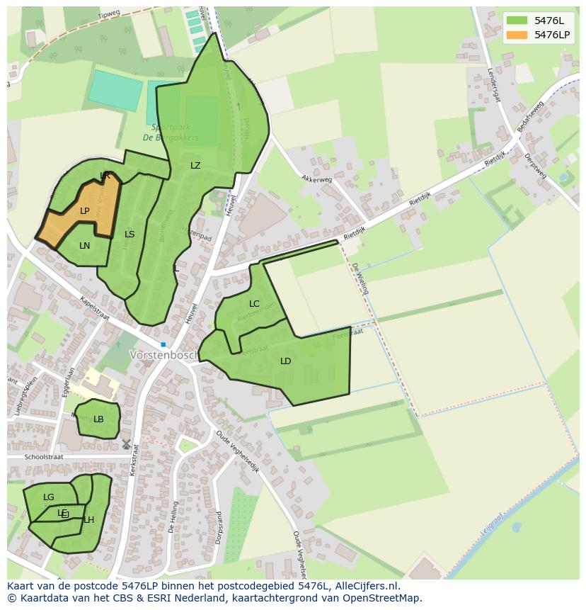 Afbeelding van het postcodegebied 5476 LP op de kaart.