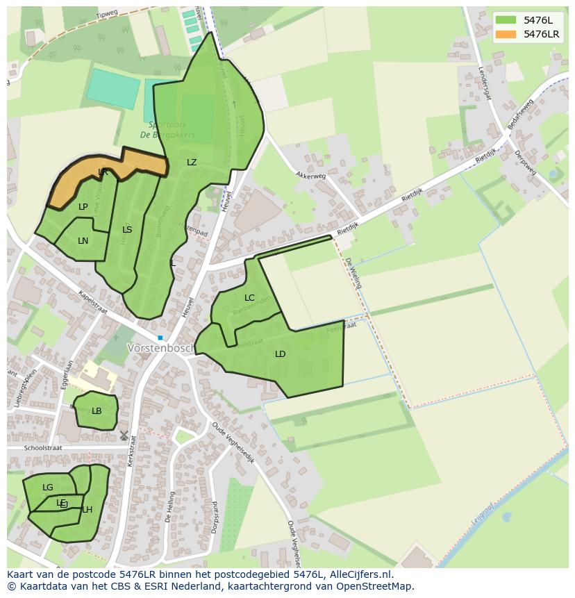 Afbeelding van het postcodegebied 5476 LR op de kaart.