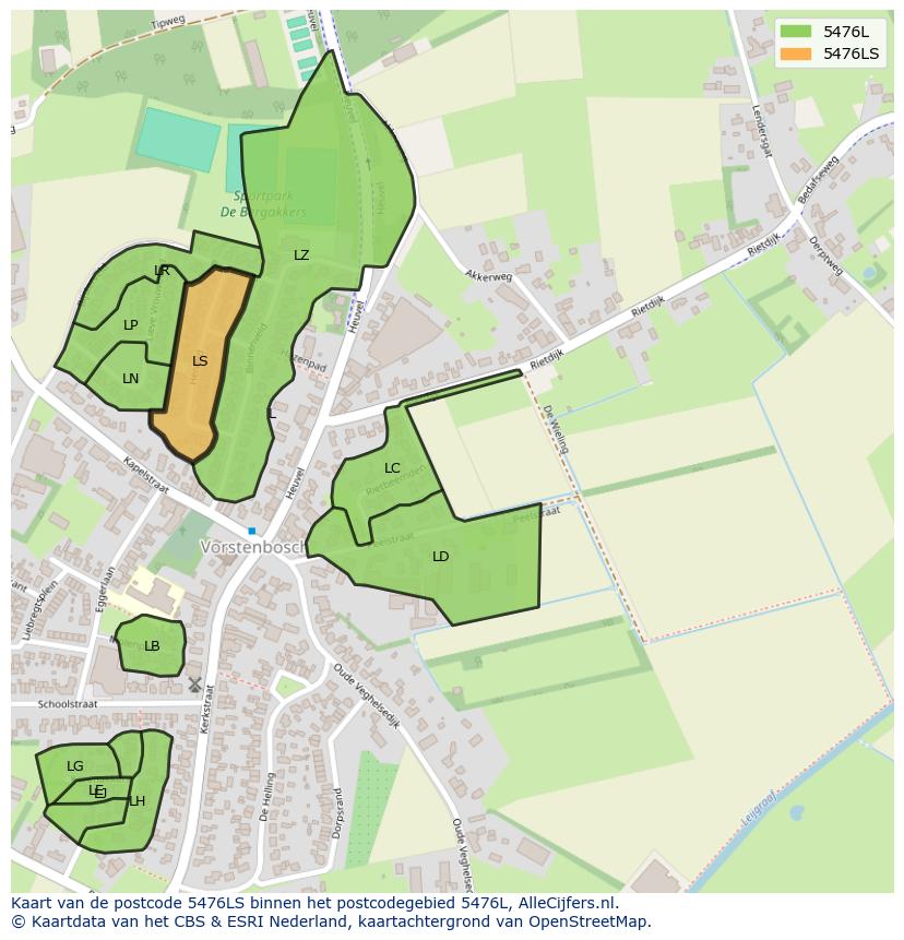 Afbeelding van het postcodegebied 5476 LS op de kaart.