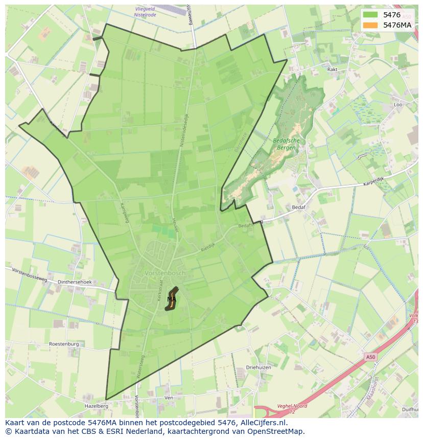 Afbeelding van het postcodegebied 5476 MA op de kaart.