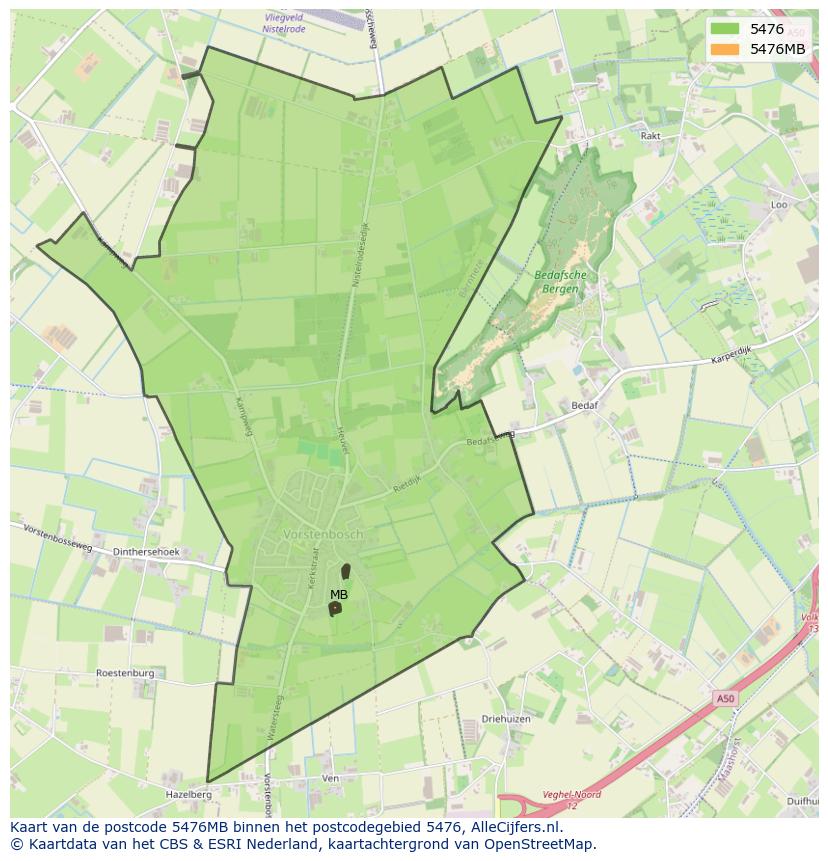 Afbeelding van het postcodegebied 5476 MB op de kaart.