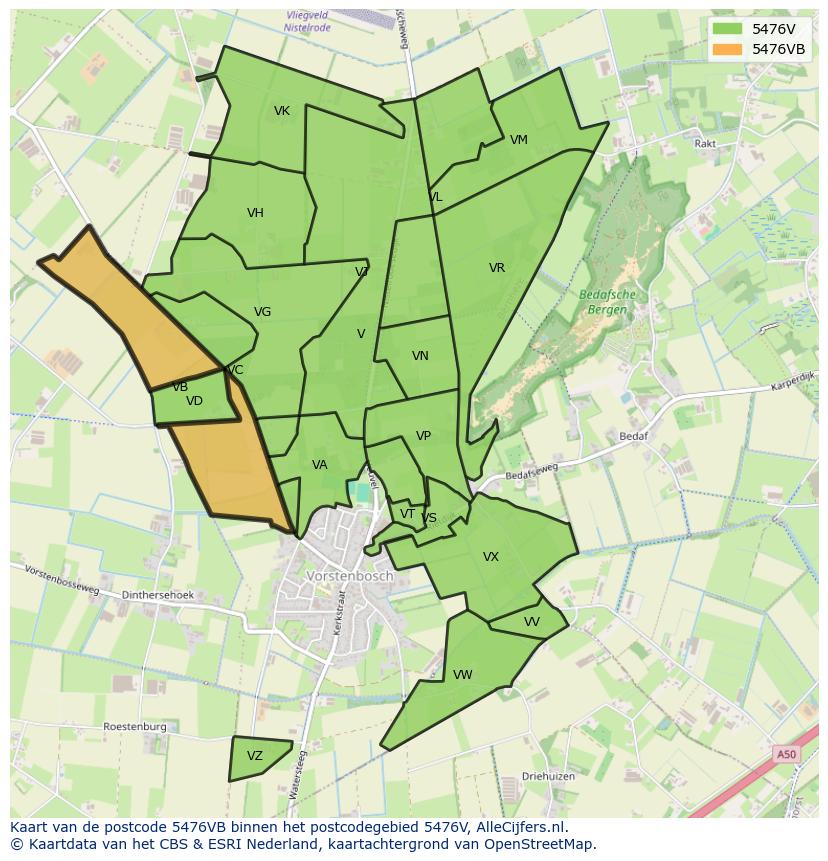Afbeelding van het postcodegebied 5476 VB op de kaart.
