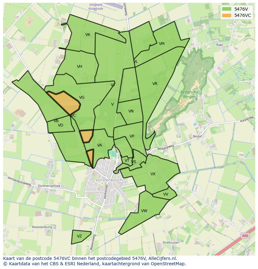 Afbeelding van het postcodegebied 5476 VC op de kaart.
