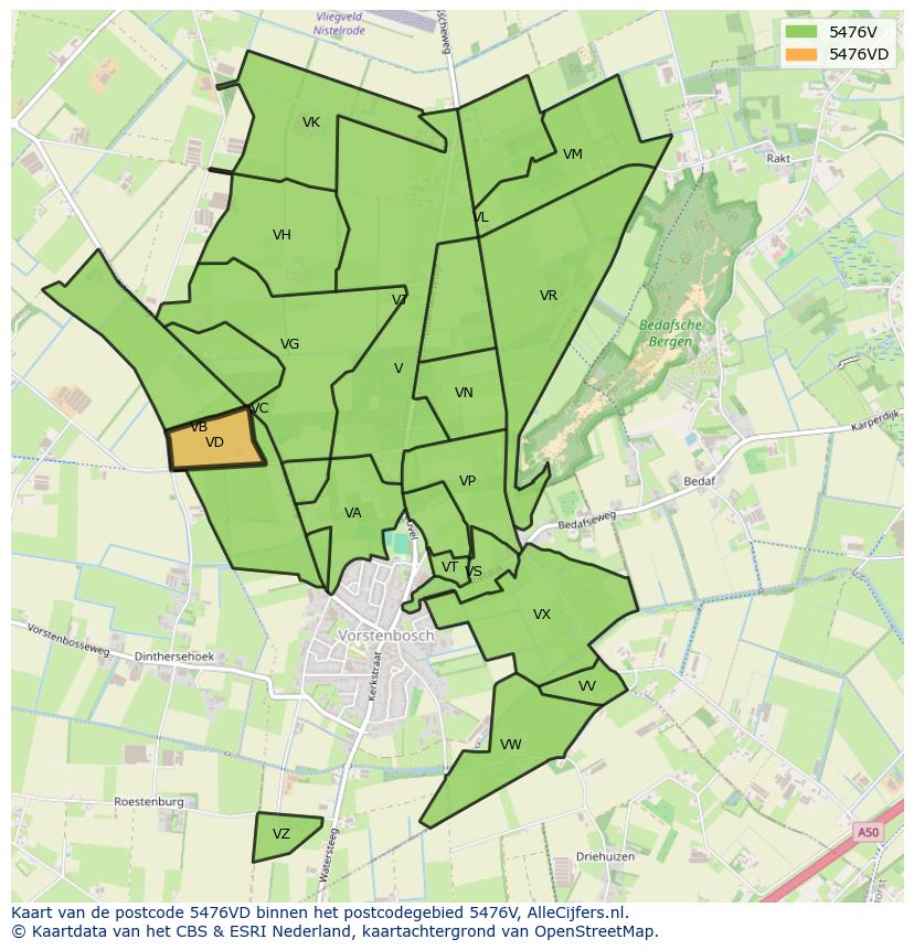 Afbeelding van het postcodegebied 5476 VD op de kaart.