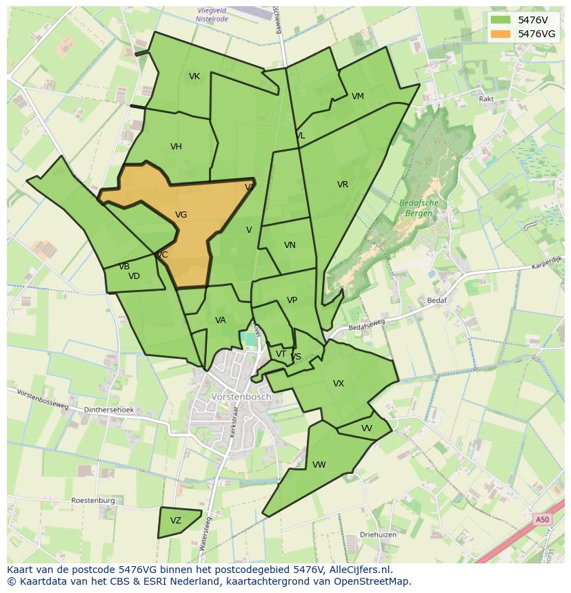 Afbeelding van het postcodegebied 5476 VG op de kaart.