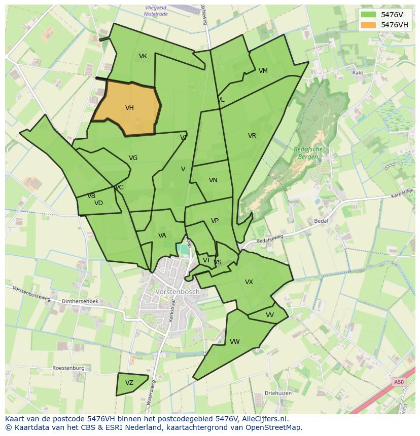 Afbeelding van het postcodegebied 5476 VH op de kaart.