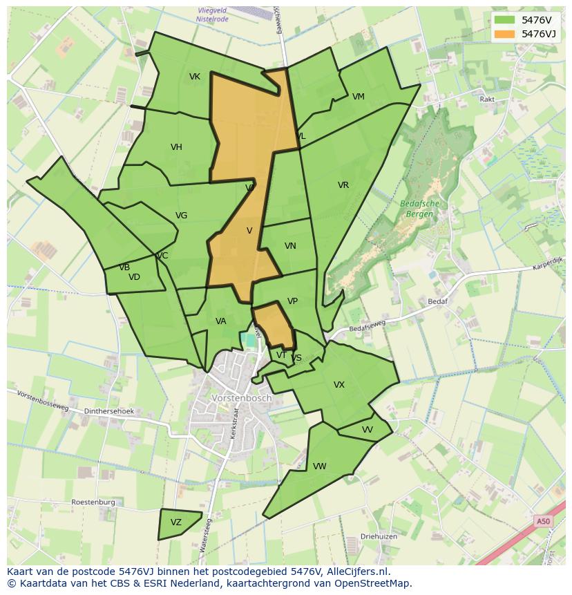 Afbeelding van het postcodegebied 5476 VJ op de kaart.